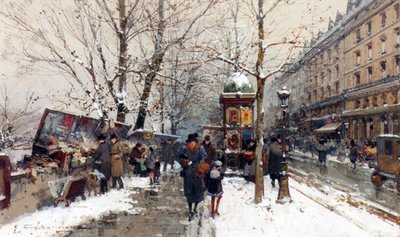 Bookstalls in Winter, Paris by Eugene Galien Laloue